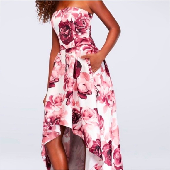 Speechless Dresses & Skirts - Speechless NWT Floral Strapless‎ Gown Juniors 0 Pink White High-Low Satin Prom
